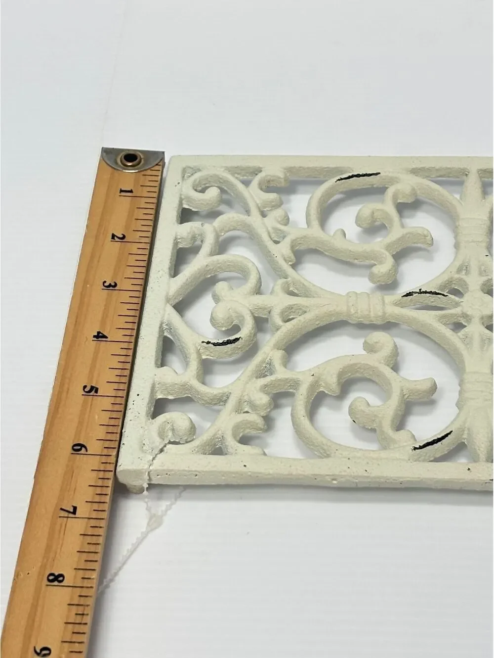 Vintage White Cast Iron Decorative Pot Holder Ornate Scrollwork Decor